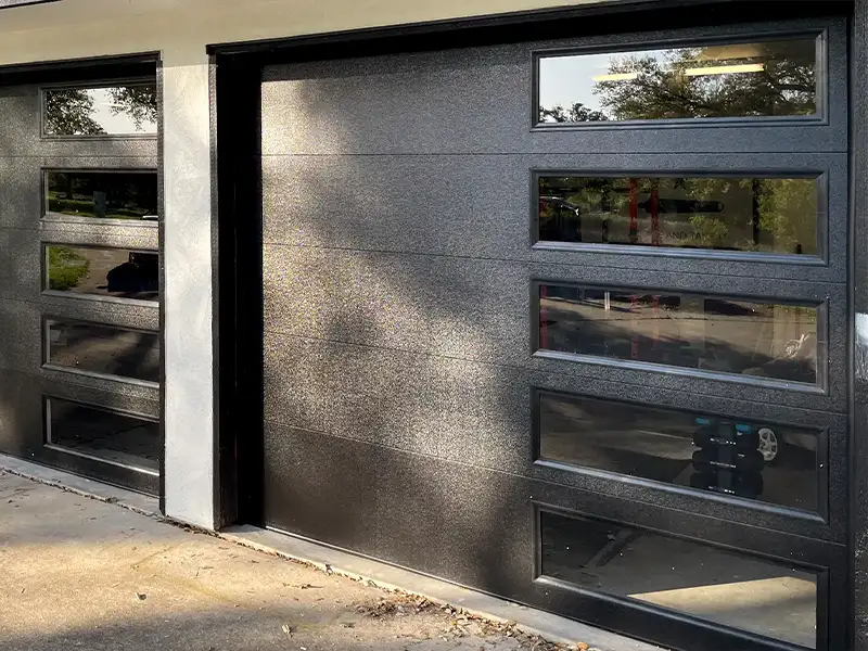 black modern steel garage door
